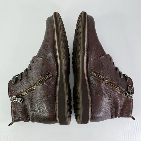 John Varvatos Boots Men\'s Size 9.5 Brown Leather Brooklyn Lug Lace Up Side Zip main image 6